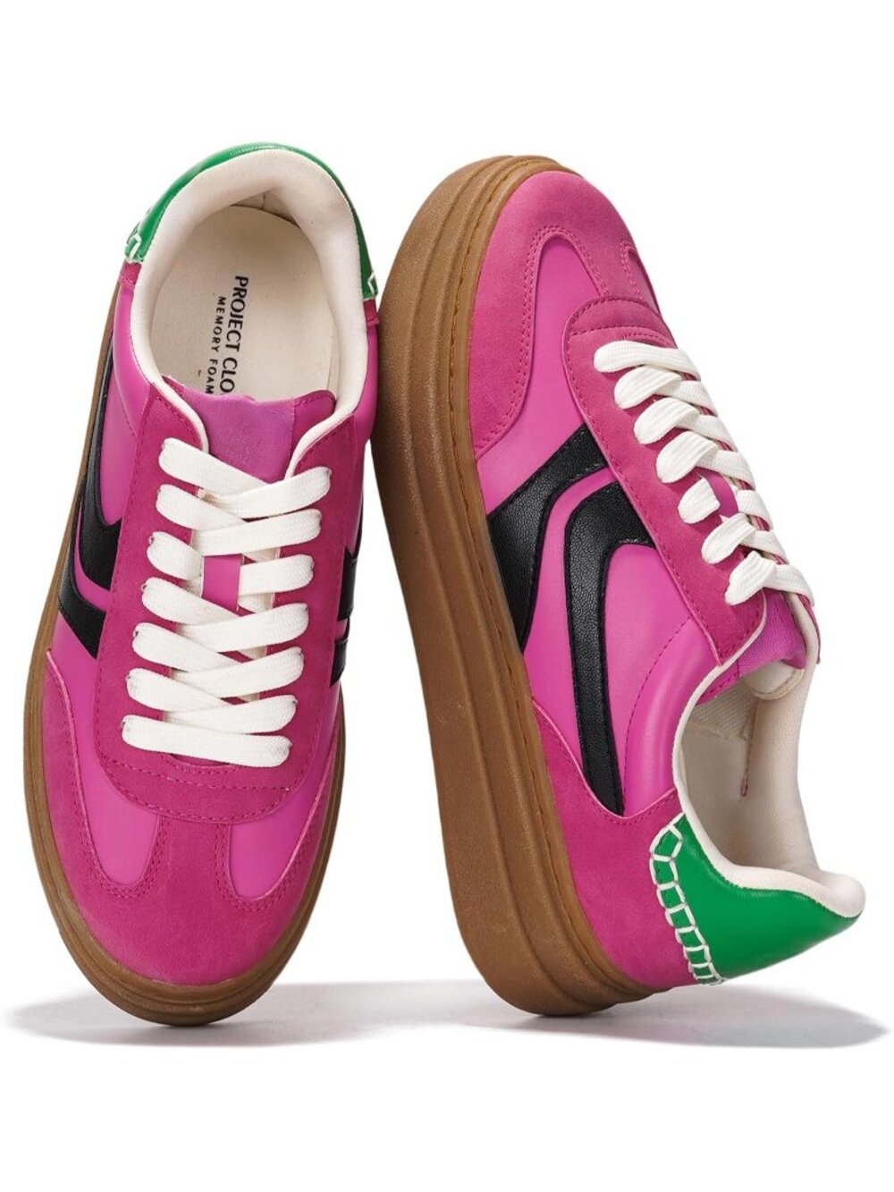 Women's Pink Mult Lace-up Shoes Memory Foam Insole Casual Platform Sneakers